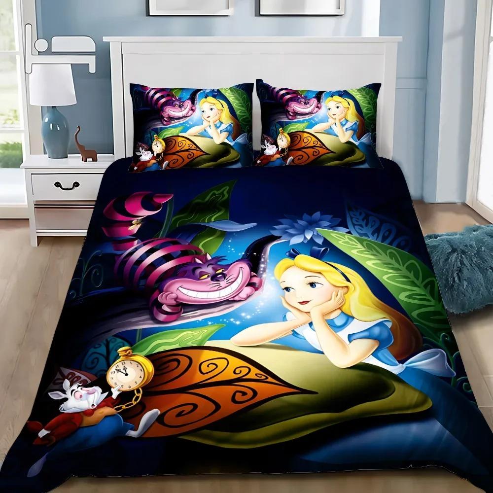 Cartoon Alice In Wonderland Duvet Cover Pillowcase Alice Princess Bedding Set Adult Boy Girl Bedroom Decoration Children Gift