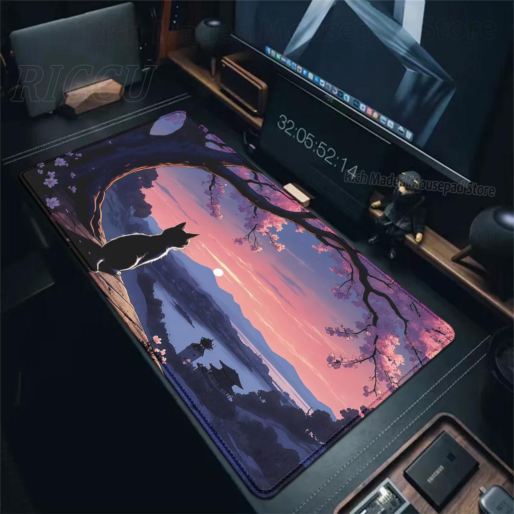 Süßes Katzen-Mauspad Großes Computer-Gamer-Tischpad XXL Gummi-Gaming-Tastatur-Mauspad Buntes Wolken-Schreibtischpad Büroaccessoires