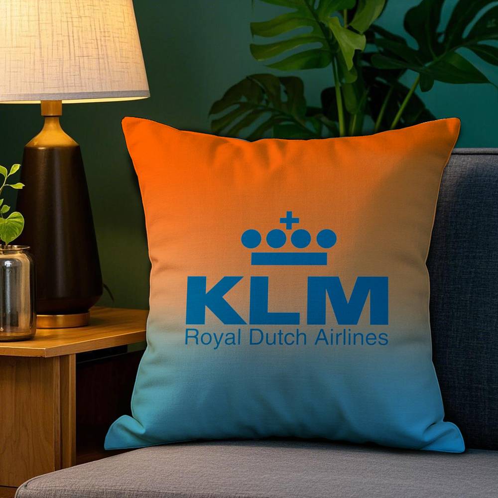 Netherlands K-Klm R-Royal Dutch Airlines Pillow Case Plush Fabric Soft Double Sided Print Sofa Cushion Cover Throw Pillow Covers