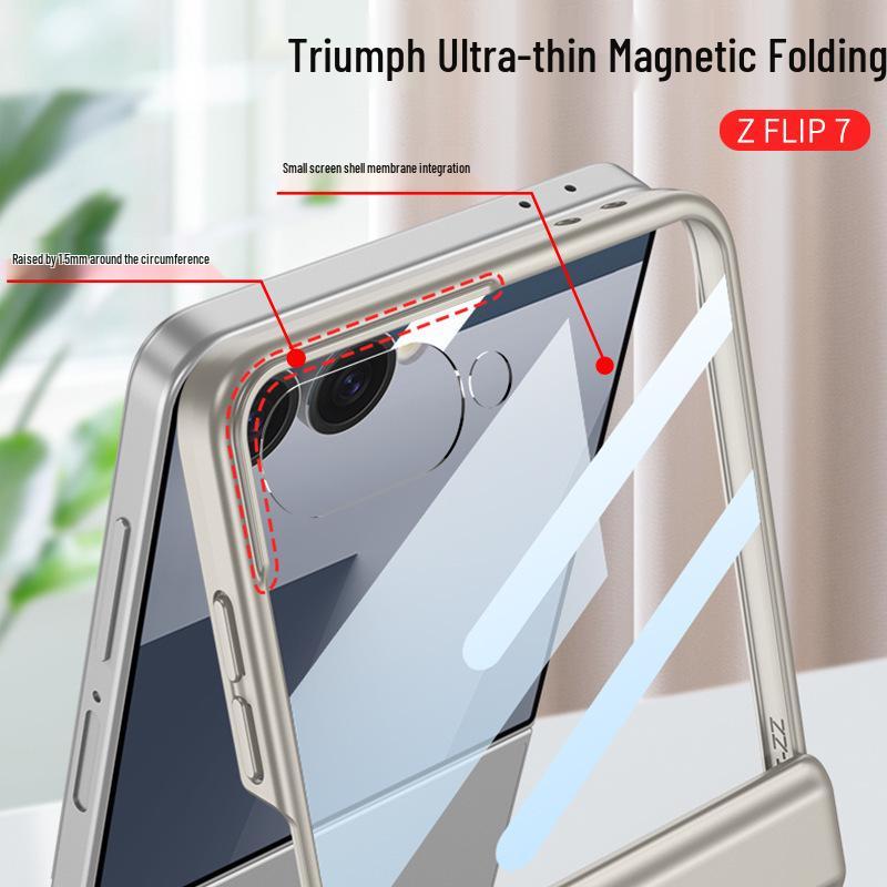 Slim Samsung Z Flip7 Case with Triumph Stand, Full Coverage, Anti-Fall, Solid Color, Hinge Protection