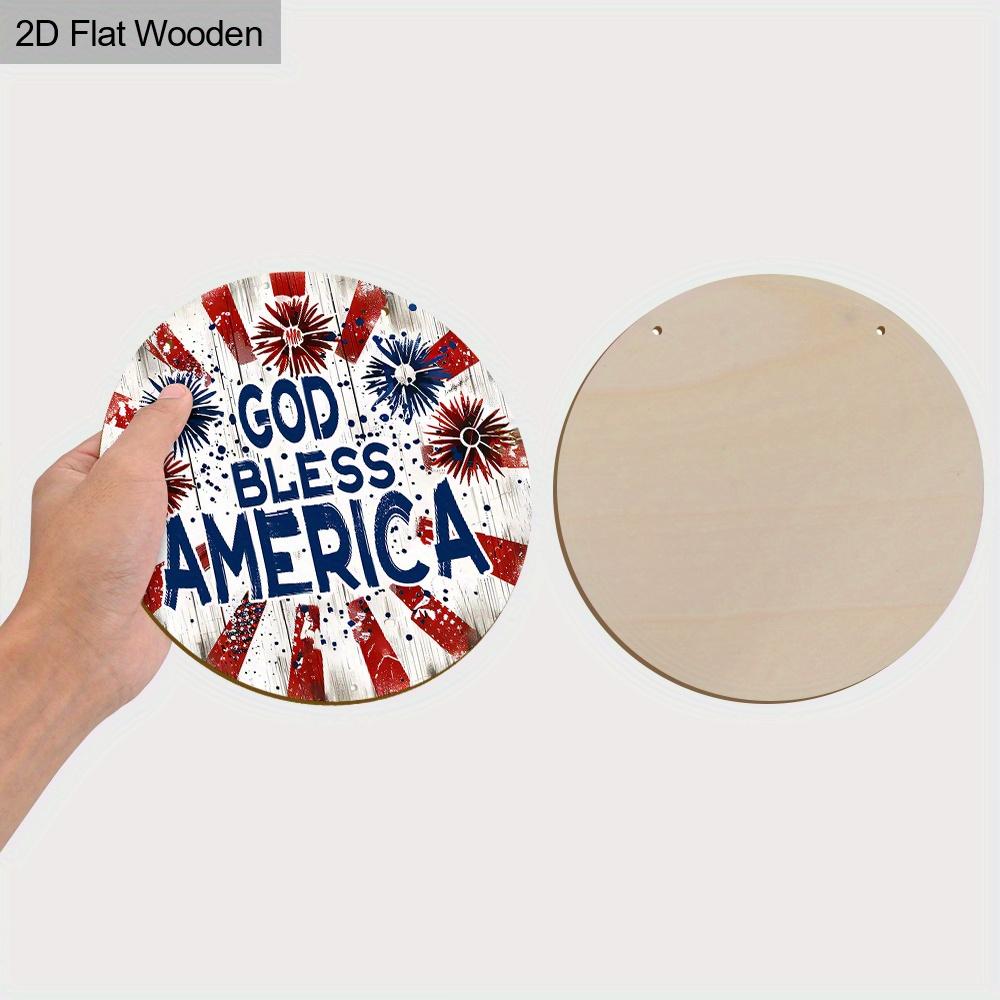 God Bless America Fireworks Wooden Sign, Patriotic 4th of July Front Door Decor, Rustic American Flag Wall Hanging