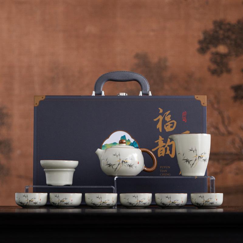 Yuanshan Ru Kiln Tea Set Beam Pot Teapot Cover Bowl Tea Ware Company Events Business Gifts