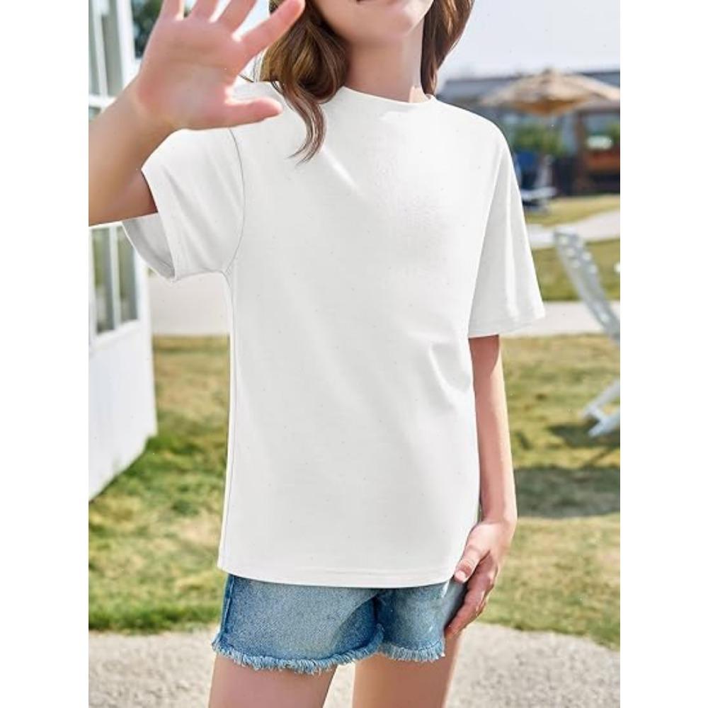 Girls Boys Short Sleeve T Shirts Kids  Summer Oversized Tops Children Teens Solid Casual Crewneck Basic Tees 3-14Y