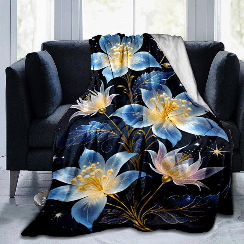 1pc Flower Printing Lightweight Flannel Blanket, Comfortable and Warm Blanket, for Camping Sofa Bed and Couch Office, Gift 100x150cm