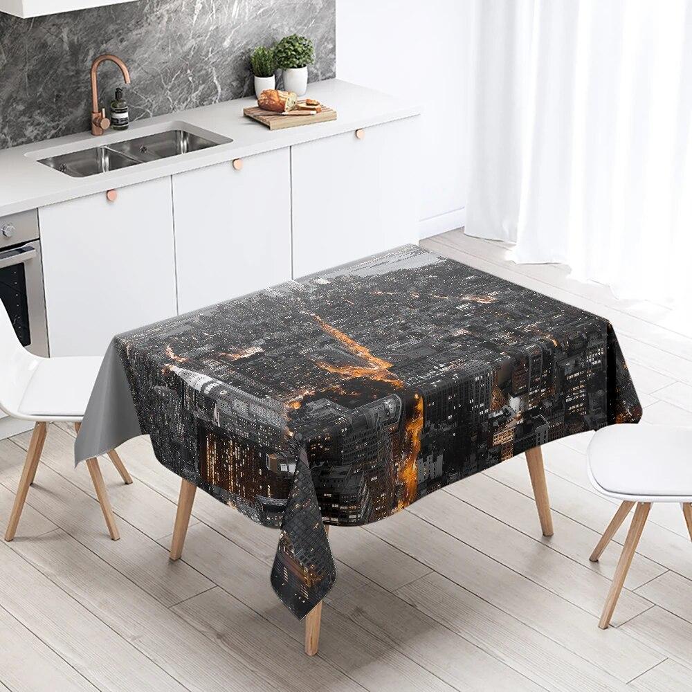 World Famous City Building Night Scene Tablecloth Party Restaurant Table Decoration Waterproof Kitchen New Home