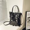 Women Sequined Bucket Handbag Retro Fashion Daily Commute Crossbody Shoulder Bag