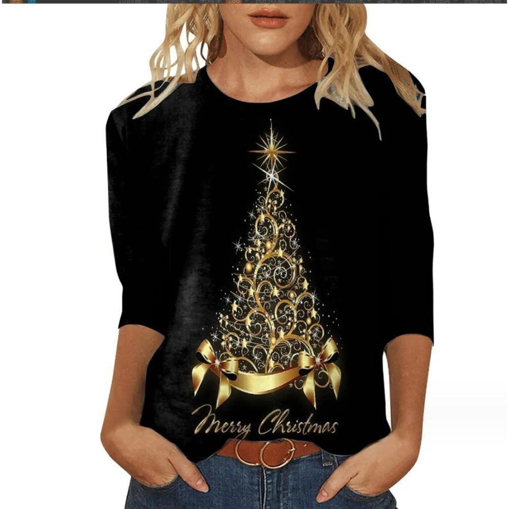 Pink Love Letter Lip Print T Shirt Crew Women's Autumn Winter Long Sleeved Black T-shirt Loose Comfortable