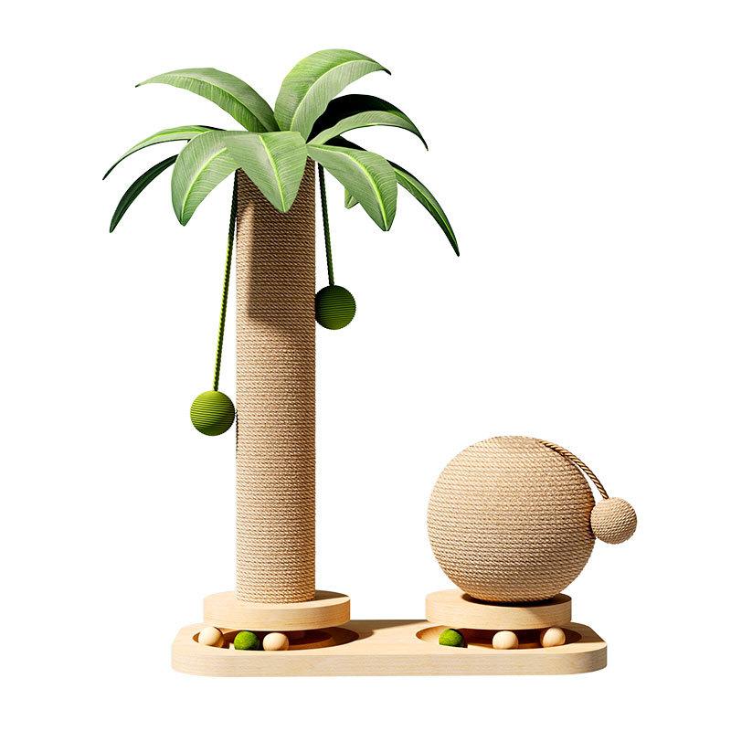 Coconut Tree Style Cat Tree Integrated Cat House with Solid Wood Scratching Post for Cats