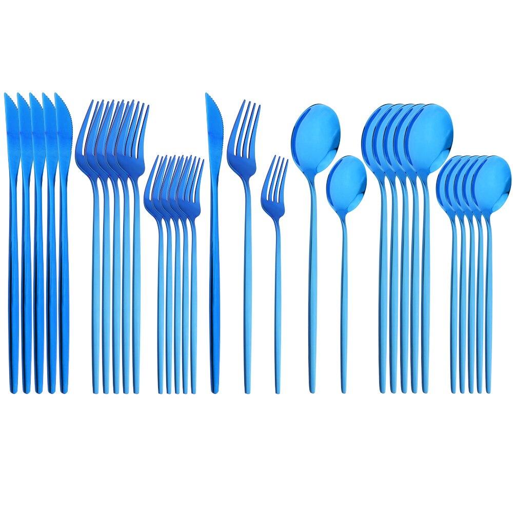 Mirror Dinnerware Set Stainless Steel 30Pcs Black Gold Tableware Knife Fork Spoon Dinner Set Cutlery Spoon Dessert Flatware Set