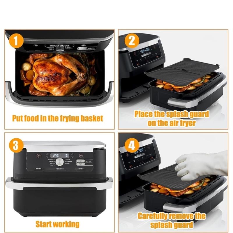 Nonstick Air Fryers Silicone Splatter Shield with Enhancing Airflows Design Reusable Dishwasher Safe Kitchen Supplies