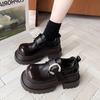 [Ushilai] British Style Big Head Platform Small Leather Shoes Women's 2025 Winter New Metal Buckle Casual Loafers