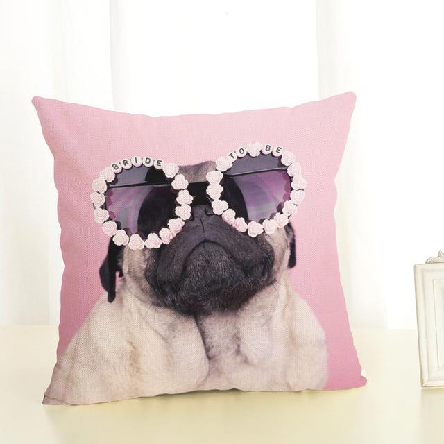 Niedlicher Mops-Hund-Druck-Kissenbezug, kreativer Mops-Baumwoll-Leinen-Kissenbezug, dekorativer Kissenbezug, Wohnaccessoires-Kissenbezug
