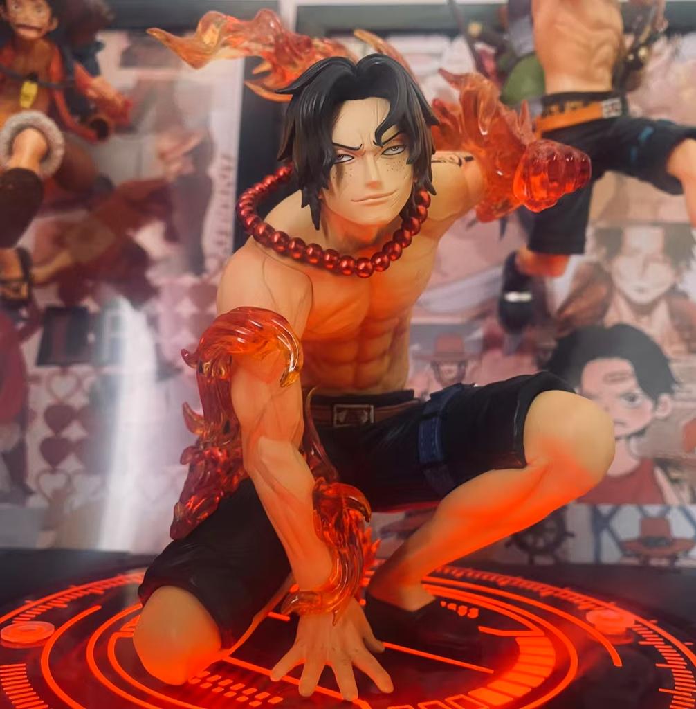 16CM One Piece GK Anime Figure Squat Flame Portgas D Ace Figurines Model Collect Toy Doll Ornaments Christmas Gifts