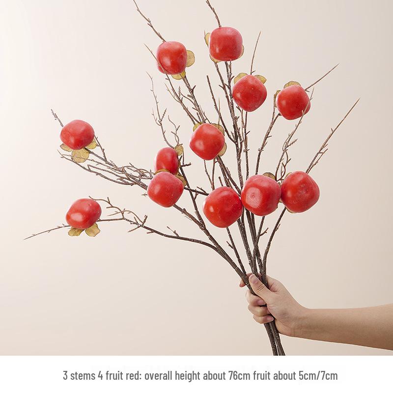 7-Head Persimmon Branch Ikebana Ornament: Artificial Ruyi Persimmon for Living Room or Dried Flower Display