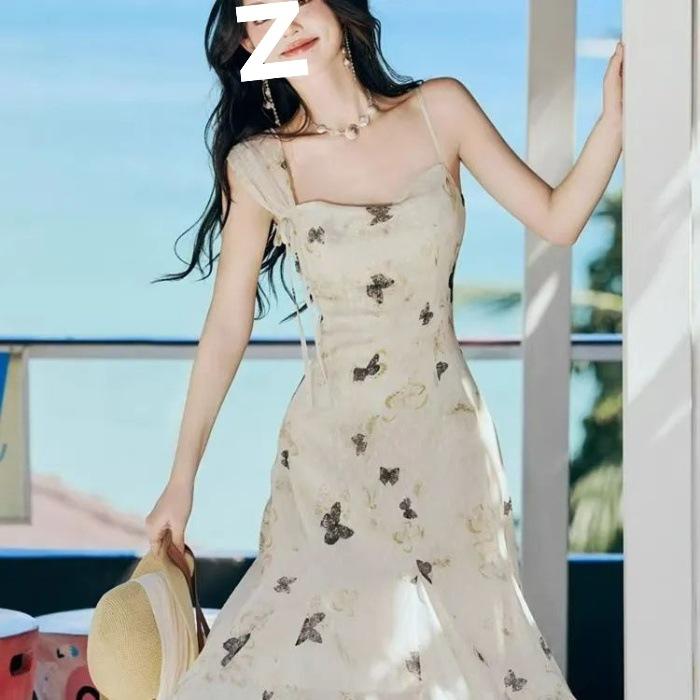 French butterfly floral suspender dress children s summer new small temperament seaside vacation dress S