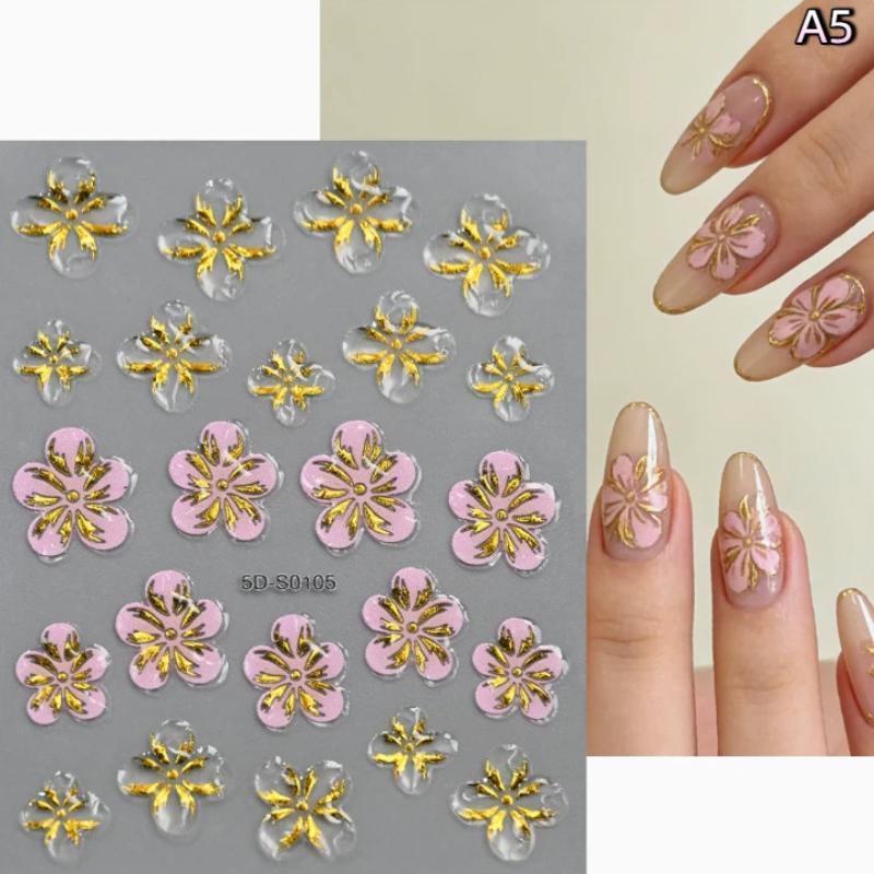 Blossom Floral Nail Stickers Bronzing 5D Spring Summer Petal Nail Appliques Flowers Nail Charms DIY For Manicure Decoration