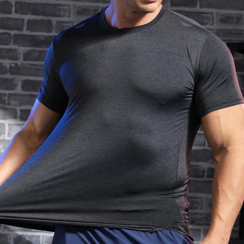 Men's Gym Workout Muscle Fit Shirt Thin Loose-fitting Casual T-shirt Stretchy Quick-drying Short Sleeve Athletic Running Tee