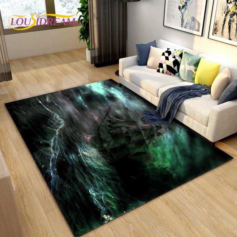 Sea Monster, Boat Ship Barque Area Rug Large,Carpets Rug for Living Bedroom Sofa Doormat Decoration,Kids Play Floor Mat