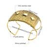 Rope Pattern Zircon Exaggerated Wide Cuff 18K Gold Plated Waterproof Stainless Steel Fashion Open Bangle Bracelet for Women