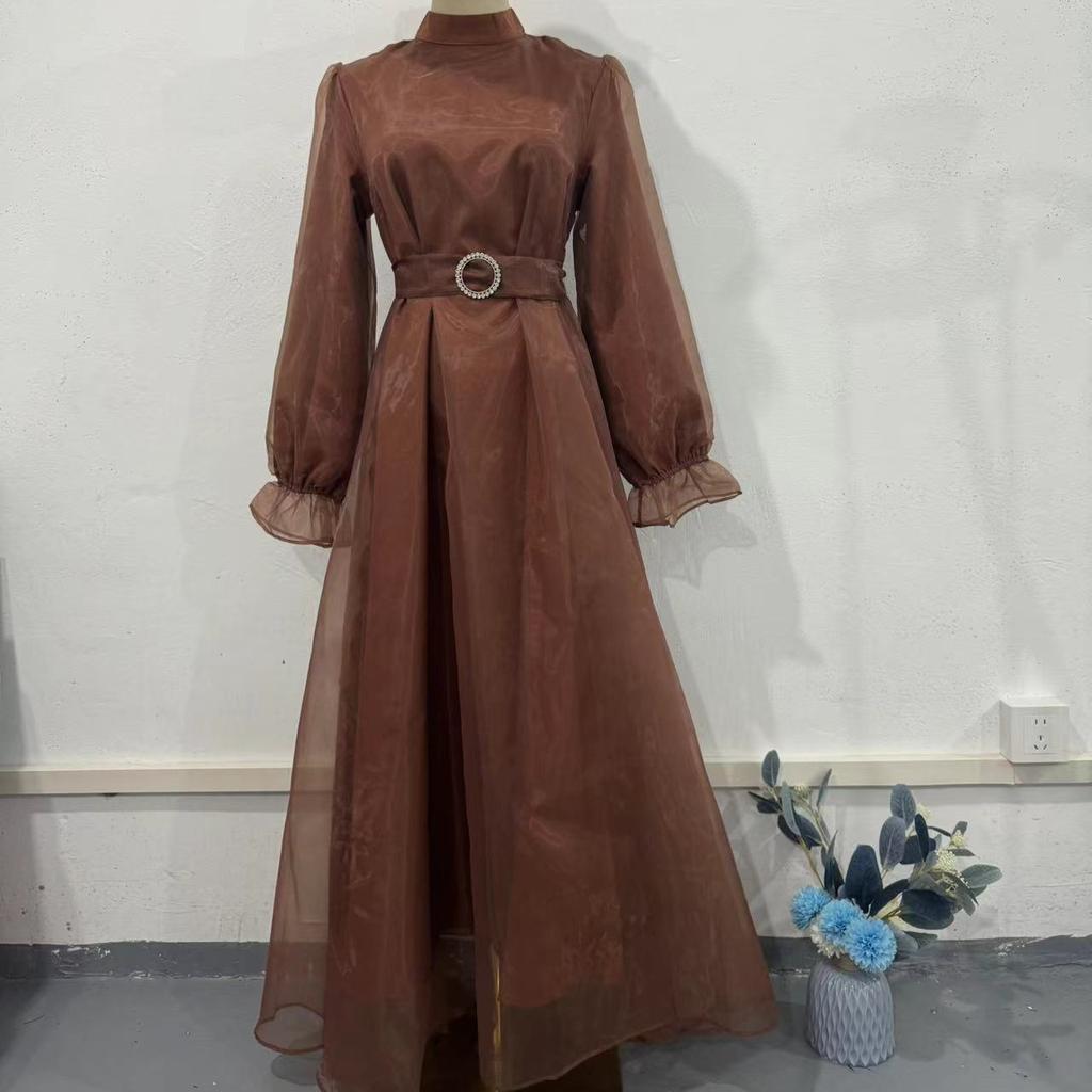 DAFIFY Women's Fashion Spring Fall Solid Color Print Long Sleeve Half Turtleneck Middle Waistline Casual Dresses