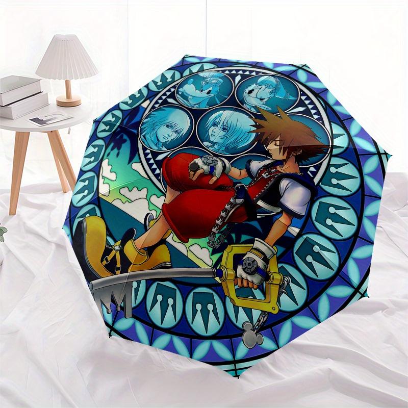 Buntes Kingdom Hearts Schlüsselklinge Kunstdruck Schirm, Tragbarer 3-fach Kompakter Schirm für Männer & Frauen Geschenk