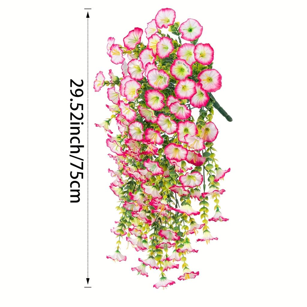 1pcs Artificial Morning Glory & Eucalyptus Vine Wall Hanging - Pink & Purple Trumpet Flower Decoration for Outdoor Garden, Patio, or Home Decor