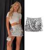 Moda Donna Minigonna Lurex Monocolore con Zip Laterale Vita Alta Vintage Gonna Chic da Donna