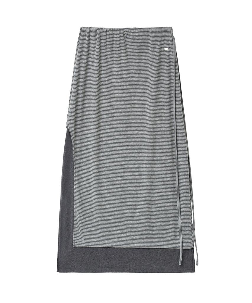 Lense Striped Layered Long Skirt Gray
