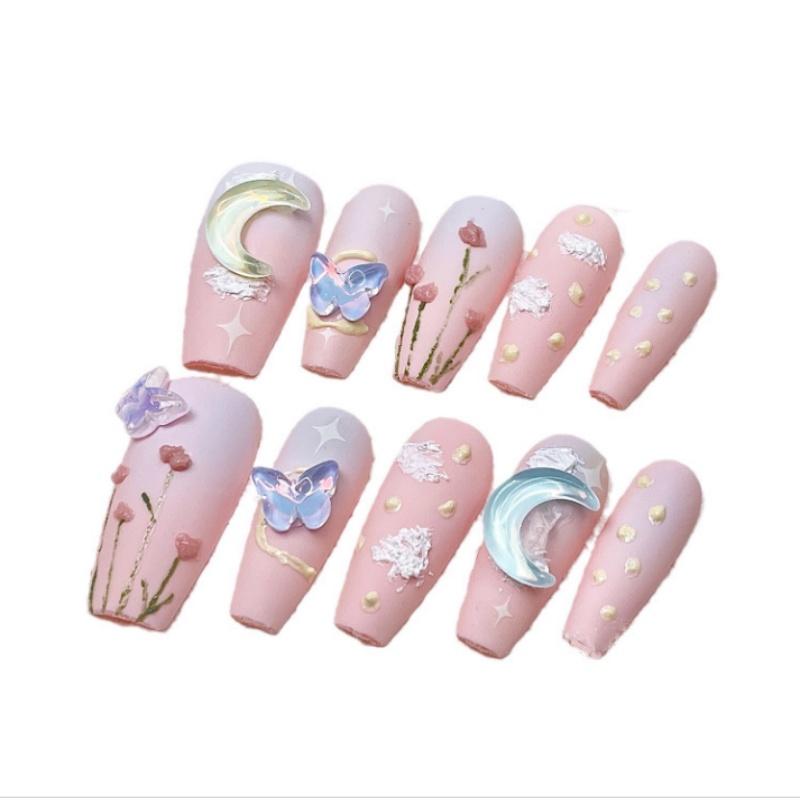 Unique Pink Dream Island Wearable Armor Nail Art Stickers Handcrafted Phototherapy Cute Sweet Fresh Minimalistic Love Heart Pattern