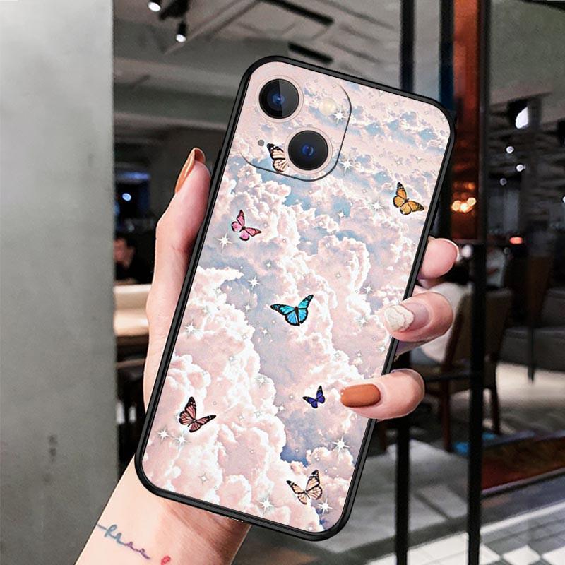

Чехол для мобильного телефона iPhone14 Plus, роскошный розовый чехол с цветком-бабочкой, окрашенный и устойчивый к падениям. iPhone 16 Plus