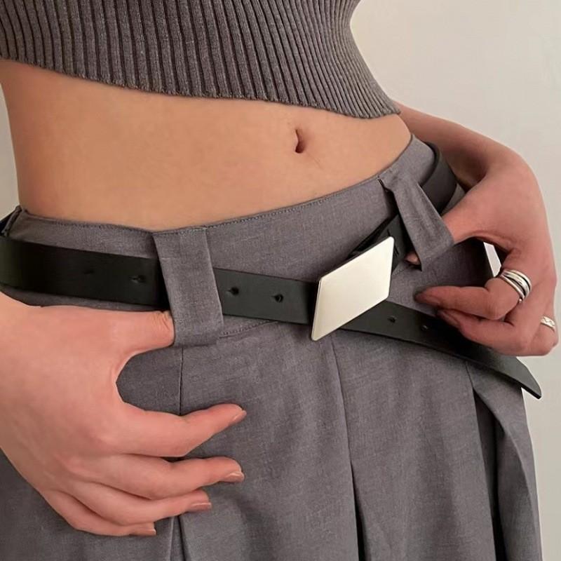 Black Womens Fashionable Pu Belt 2024 Summer Simple Versatile Design For Students