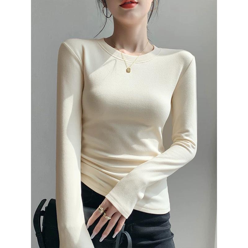 

Женский немецкий бархатный топ с длинным рукавом, базовый слой, плотный, теплый, кофейного цвета, универсальная футболка, Осень/Зима 2026. L абрикосовый