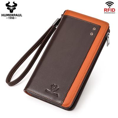 Portofel bărbați din piele naturală Geantă clutch cu mai multe cărți RFID Geantă pentru telefon mobil