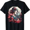 Geisha With Mount Fuji And Pagoda Cherry Blossom T-Shirt(18)
