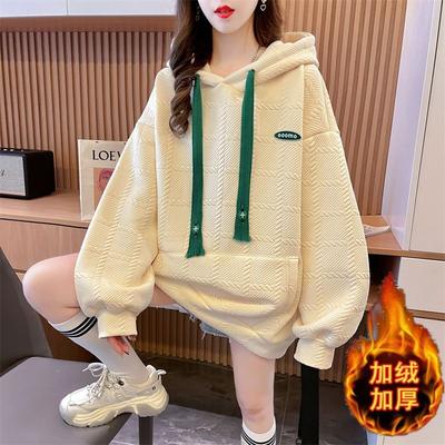 Moletom com Capuz para Mulheres Outono Inverno Design Estilo Coreano Nicho Aveludado Espessado Jaqueta Waffle para Pessoas Tendência