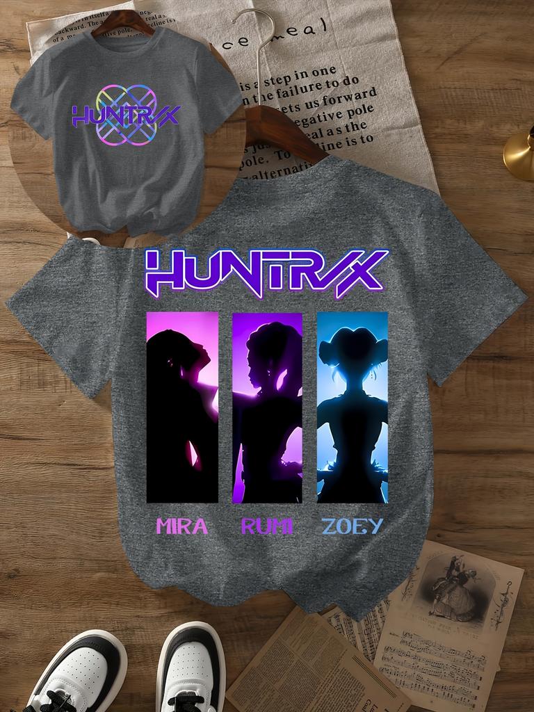 Women's Kpop Devil Hunter Graphic T-shirt Purple Silhouette Design With Mira Rumi Zoey Names Casual Crew Neck Short Sleeve Top
