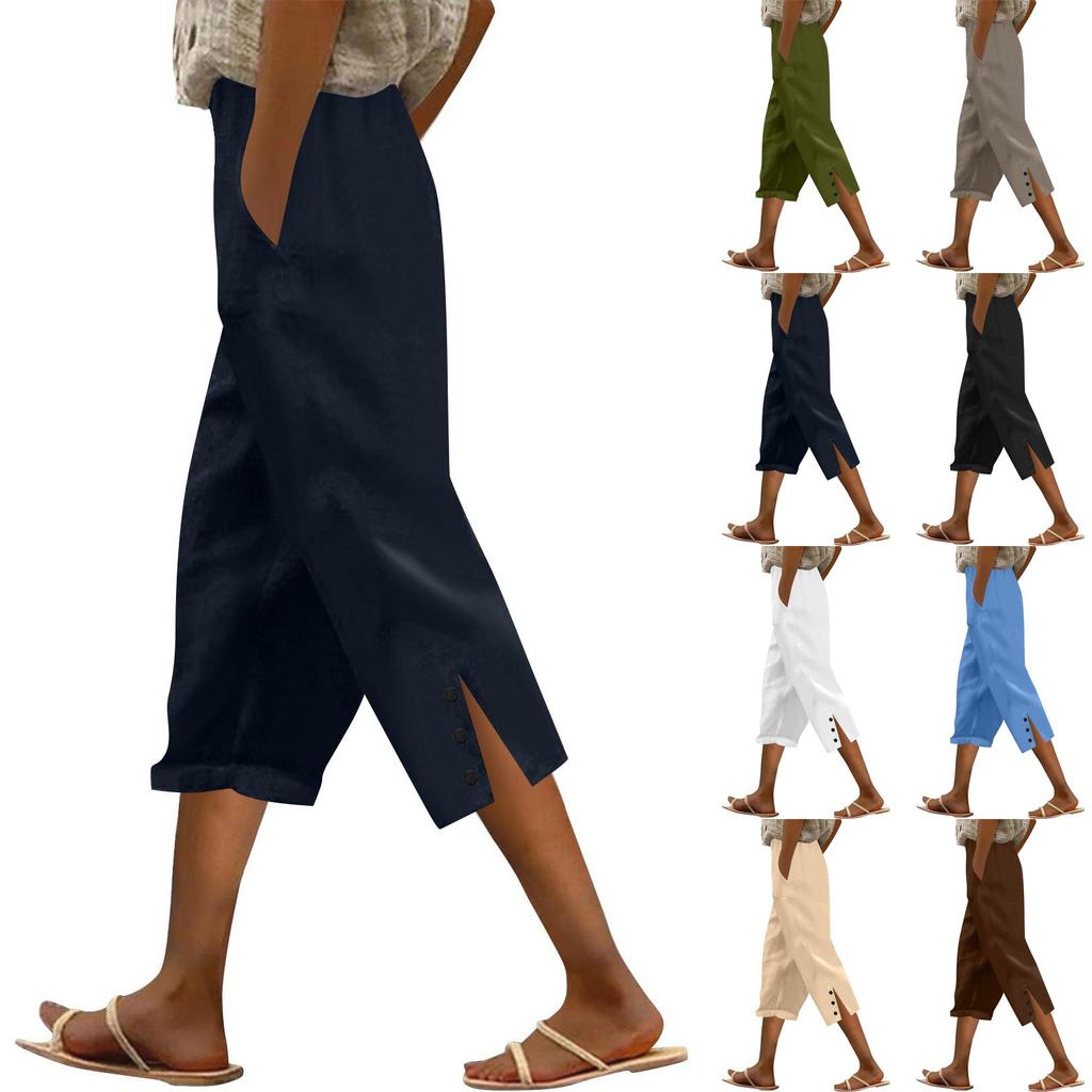 Women's Fashion Casual Pants Solid Color Straight Pants Elastic Waist Pants With Pockets