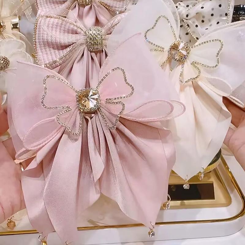 Korean Style Sweet Fashion Girls Princess Hair Clip Rhinestone Big Bow Hairpin For Women Headwear Spring Clip Hair Accessories