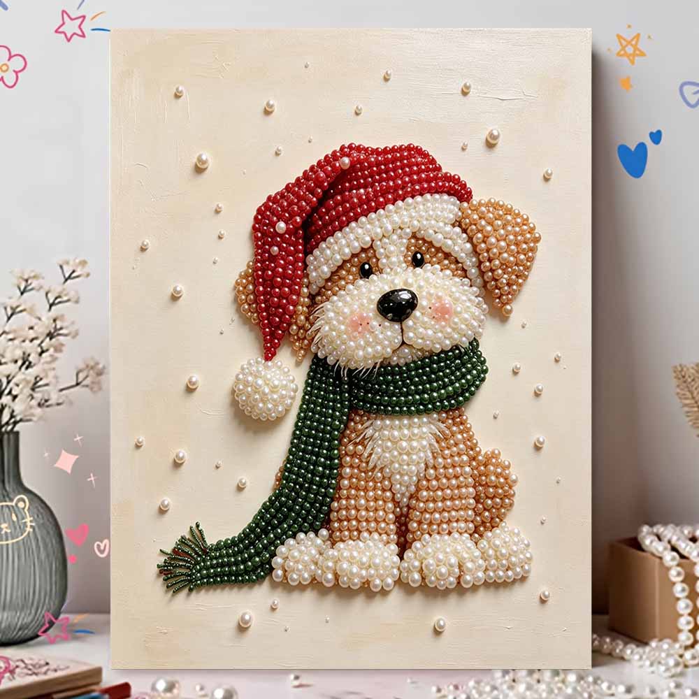 DIY Perlenmalset Süßer Welpe Weihnachten Stressabbau Basteln Rahmenloses 3D-Leinwandbild für Erwachsene Heimdekoration Geschenk