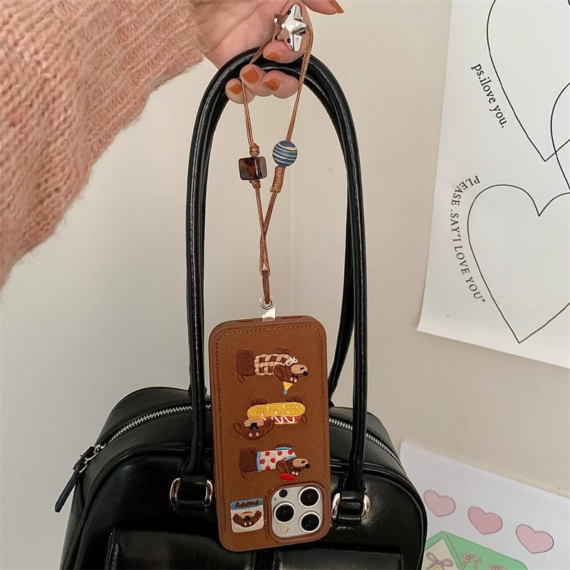 New Cartoon Embroidery Dog Cats Colorful Phone Case For iPhone 17 14 15 16 Pro Max 16 Cute Furry Plush Winter Shockproof Cover