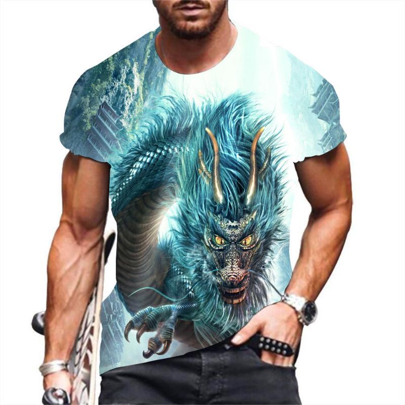 Fashion Men's Crew Neck Short Sleeve 3D Casual Color Printing Casual Short Sleeve Crew Neck T-Shirt