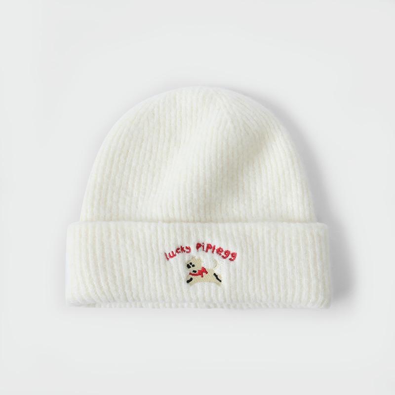 

Вязаная шапка с вышивкой «Счастливый щенок», мужская модная шапка для холодной погоды, осенне-зимняя, женская уличная шерстяная шапка для альпинизма average size (56-59cm)