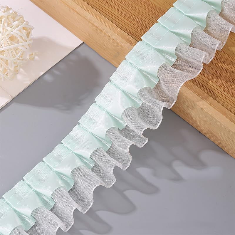 YYCRAFT Pack of 5y Two Tone Satin Organza Lace Edge Trim 1.5" Wedding Ribbon Sewing (Royal)