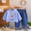 Boys' long sleeved 2-piece set, 0-5-year-old Children's fruit printed shirt, casual denim pants, High-quality children's clothing