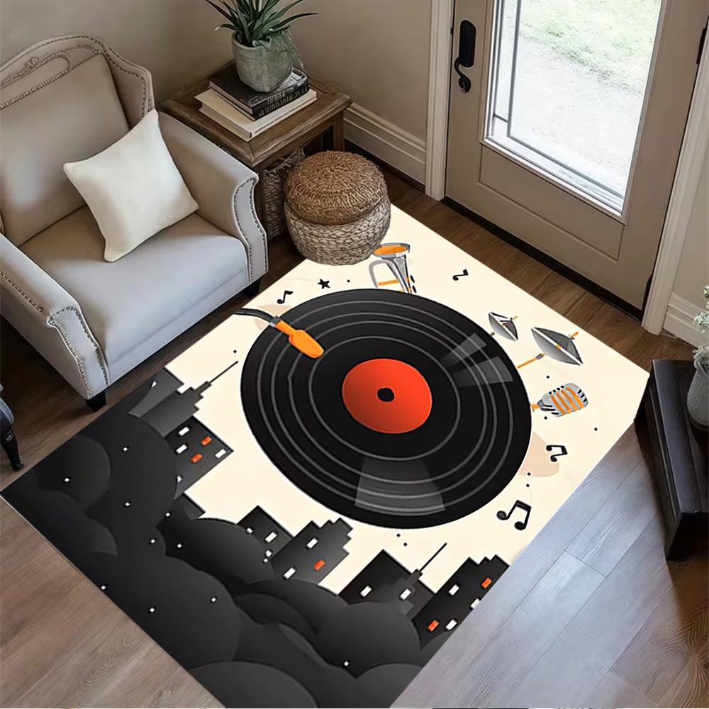 1pc music notes vinyl records and cassettes rug home carpet design for office decor gift living room bedroom