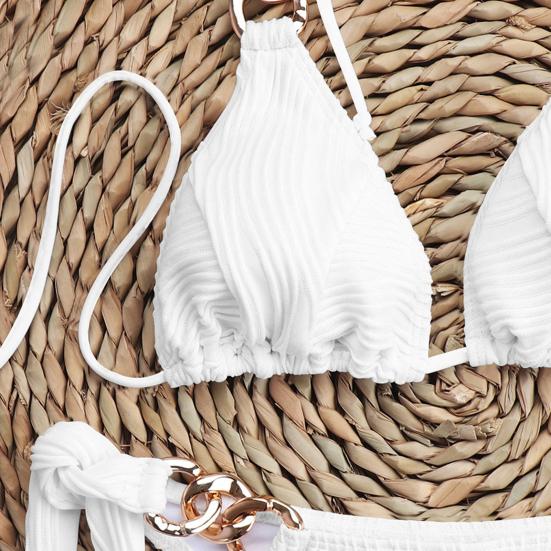Set da 2 pezzi per costume da bagno da donna, con allacciatura a tre punti, scollo all'americana, imbottito, senza ferretto, con catena in metallo, abbigliamento sportivo da guado