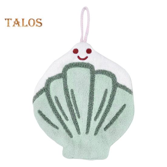 

Полотенце для рук в виде ракушки с океанской тематикой, коралловый флис, мягкая впитывающая подвесная тряпка для мытья посуды, подвесной шнур, полотенце для рук из микрофибры с героями мультфильмов для ванной комнаты зелёный