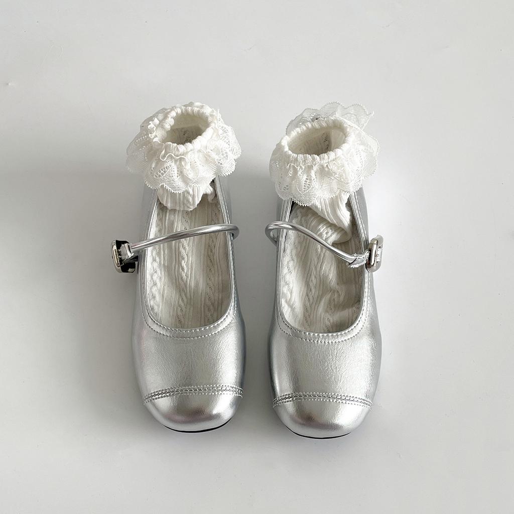 Silver retro round head inner height increase light mouth flat sole single shoes women's summer 2025 new versatile soft sole Mary Jane shoes