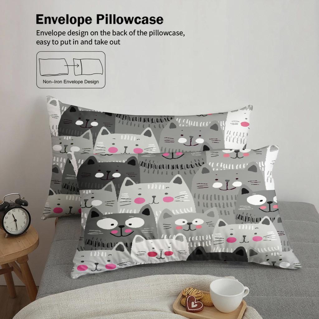 3Pcs Cat Pattern Bedding Sets 3D Printed Pink And Gray Cats Single Twin Queen Size Duvet Cover Sets With Pillowcases No Filling