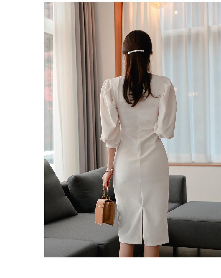 French Chic Stand-Up Collar Slim Lantern Sleeve Dress